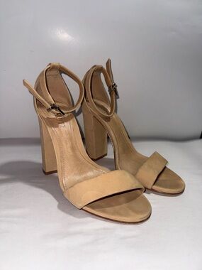 Schutz Enida Suede Block Heel Sandals Nude Beige size 7b 4 inch heel